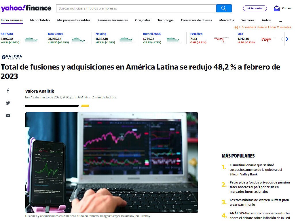 Total de fusiones y adquisiciones en Amrica Latina se redujo 48,2 % a febrero de 2023
